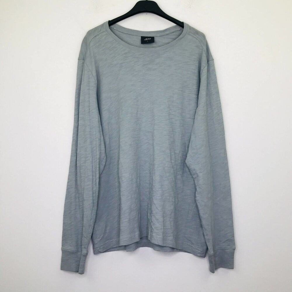 Jeff Men's Large T-Shirt Gray Solid Long Sleeve Slub Knit Cotton Crew Neck BZ22